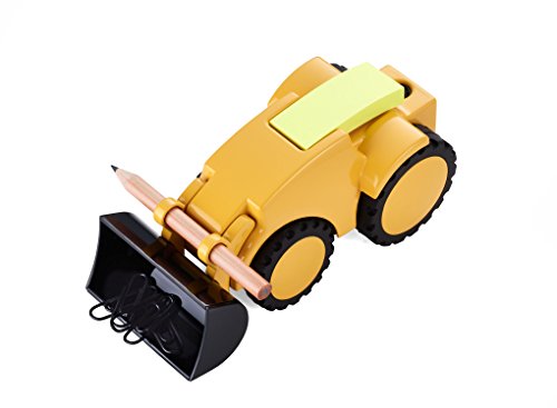 TROIKA Digger – GAM40/YE – Büroklammernhalter – Bagger, Radlader– verstellbare Schaufel – Briefbeschwerer – Stiftehalter inkl. 1 Bleistift – Metallguss– glänzend – gelb, schwarz – TROIKA-Original von TROIKA