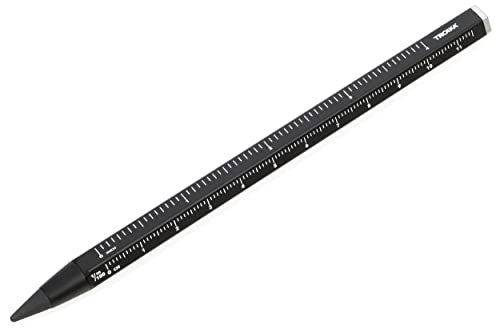 TROIKA Multitasking-Bleistift mit nachhaltiger Endlos-Schreibspitze aus Aluminium und Metall, Schwarz, austauschbar, radierbar, mit Zentimeter-/Zoll-Lineal, Größe: 147 x 10 x 10 mm, PEN20/BK von TROIKA