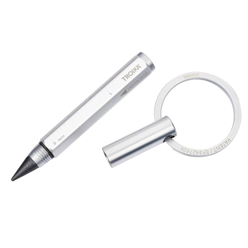 TROIKA Multitasking-Bleistift und Schlüsselanhänger mit Endlos-Schreibspitze (ca. 20km Schreiblänge) – ENDLESS TO GO – Zentimeter-/Zoll-Lineal – Aluminium – silberfarben von TROIKA