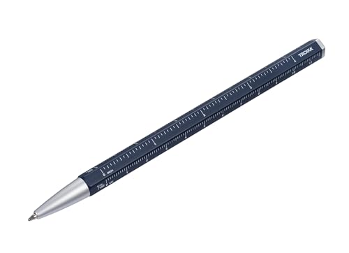 TROIKA Multitasking-Kugelschreiber mit schwarzer D1 Mine – CONSTRUCTION BASIC – Zentimeter-/Zoll-Lineal, 1:20/1:50 Skala – einfacher Minenwechsel – Aluminium, Metall – dunkelblau, silberfarben von TROIKA