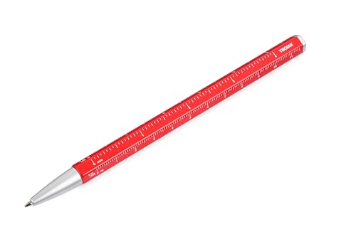TROIKA Multitasking-Kugelschreiber mit schwarzer D1 Mine – CONSTRUCTION BASIC – Zentimeter-/Zoll-Lineal, 1:20/1:50 Skala – einfacher Minenwechsel – Aluminium, Metall – rot, silberfarben Original von TROIKA