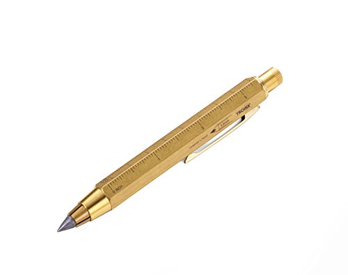 TROIKA ZIMMERMANN 5,6 – PEN56/AB – Zimmermannsbleistift – für Architekten– Fallminen-Stift (5,6 mm HB-Mine) – Zentimeter-/Zoll-Lineal – 1:20 m/1:50 m Skala – Messing – antikmessing – TROIKA-Original von TROIKA