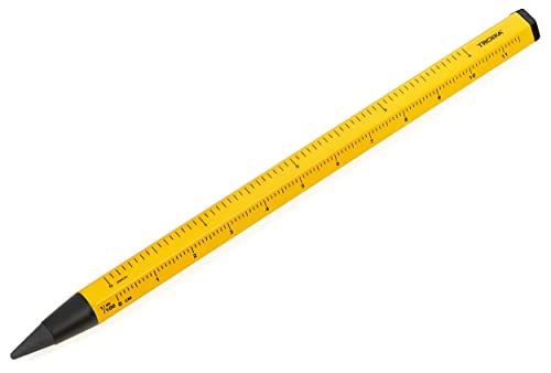 Troika Multitasking-Bleistift mit nachhaltiger Endlos-Schreibspitze aus Aluminium und Metall, Gelb, austauschbar, radierbar, mit Zentimeter-/Zoll-Lineal, Größe: 147 x 10 x 10 mm, PEN20/YE von TROIKA