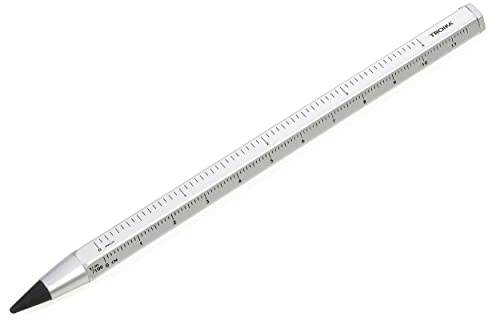 Troika Multitasking-Bleistift mit nachhaltiger Endlos-Schreibspitze aus Aluminium und Metall, Weiß, austauschbar, radierbar, mit Zentimeter-/Zoll-Lineal, Größe: 147 x 10 x 10 mm, PEN20/SI von TROIKA