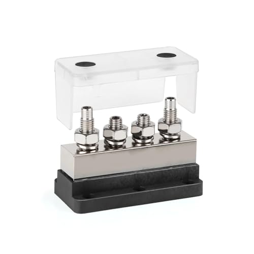 Batteriesammelschiene 12–48 V, 600 A, 4 x M10-Bolzen (3/8 Zoll), robuster Stromverteilungsklemmenblock mit wasserdichter Abdeckung(1 Black) von TROIOIUM