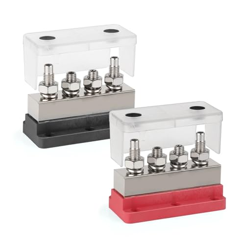 Batteriesammelschiene 12–48 V, 600 A, 4 x M10-Bolzen (3/8 Zoll), robuster Stromverteilungsklemmenblock mit wasserdichter Abdeckung(Black and red) von TROIOIUM