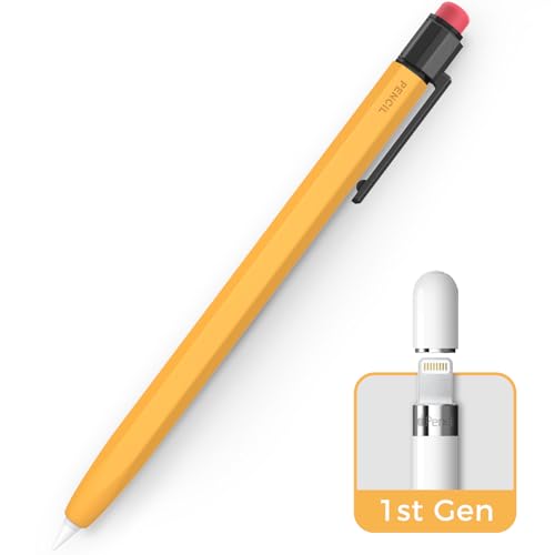 TRONWIN Schutzhülle für Apple Pencil 1. Generation, Silikon, perfekte Griffigkeit, klassisches Design mit stabilem Clip, kompatibel mit Apple Pencil 1. Generation für iPad, Gelb von TRONWIN