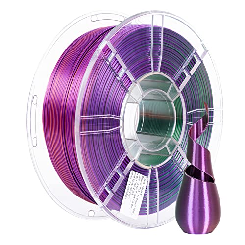 Silk PLA Filament, TRONXY 3 Farben Coextrusion 3D Drucker Filament, seidenglänzend, Grün-Lila-Kupfer Multicolor PLA Fliament 1.75mm +/-0.02mm, 1kg/2.2lbs Regenbogenfilament von TRONXY