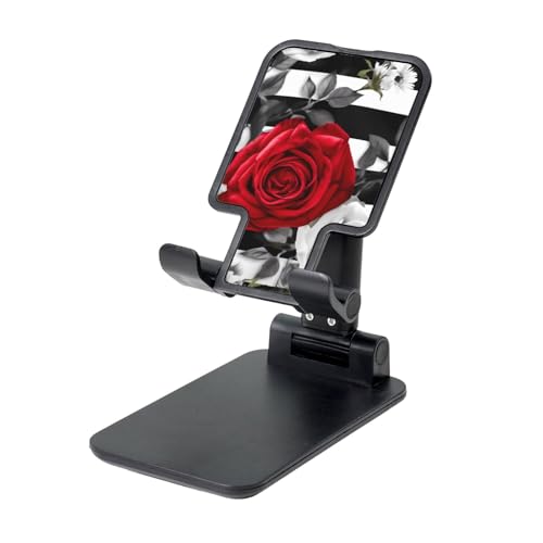 Faltbarer Telefonständer für Schreibtisch, Winkel, höhenverstellbar, Handy-Halterung, tragbare Handyhalterung, schwarz-weiße Streifen, rote Rose, Blumen, Desktop-Dock, Tablet-Ständer, kompatibel mit Faltbarer Telefonständer für Schreibtisch, Winkel, höhenverstellbar, Handy-Halterung, tragbare Handyhalterung, schwarz-weiße Streifen, rote Rose, Blumen, Desktop-Dock, Tablet-Ständer, kompatibel mit von TRSGKSQP