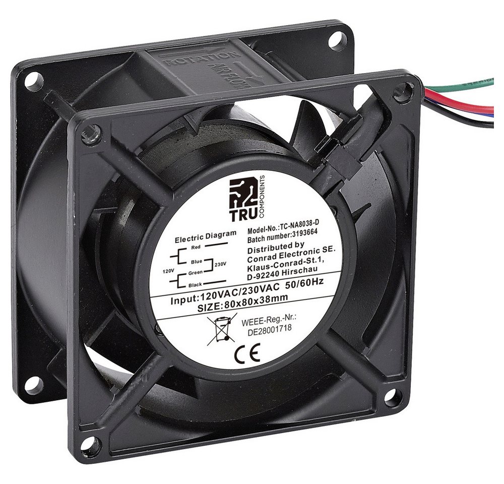 TRU COMPONENTS Gehäuselüfter TRU COMPONENTS TC-NA8038-D Axiallüfter 230 V/AC, 120 V/AC 85 m³/h (L x TRU COMPONENTS Gehäuselüfter TRU COMPONENTS TC-NA8038-D Axiallüfter 230 V/AC, 120 V/AC 85 m³/h (L x von TRU COMPONENTS