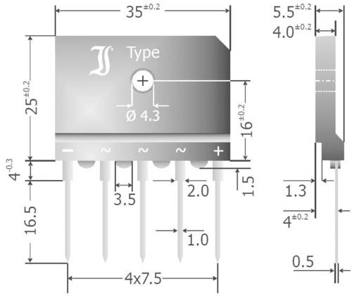 TRU Components TC-DBI25-16A Brückengleichrichter SIL-5 1600V 25A Dreiphasig von TRU Components