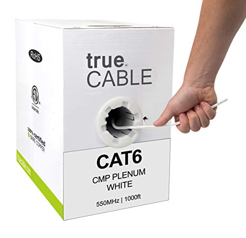 trueCABLE Cat6 Plenum (CMP), 305 m, weiß, 23 AWG, 4 Paar massives blankes Kupfer, 550 MHz, PoE++ (4PPoE), ETL-gelistet, ungeschirmtes Twisted Pair (UTP), Bulk Ethernet Kabel von TRUE CABLE