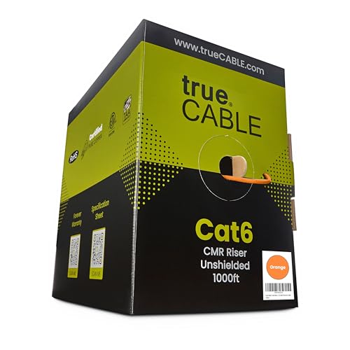 trueCABLE Cat6 Riser (CMR), 304,8 m, orange, 23AWG 4 Paar massives blankes Kupfer, 550 MHz, PoE++ (4PPoE), ETL gelistet, ungeschirmtes Twisted Pair (UTP), Bulk Ethernet Kabel von TRUE CABLE