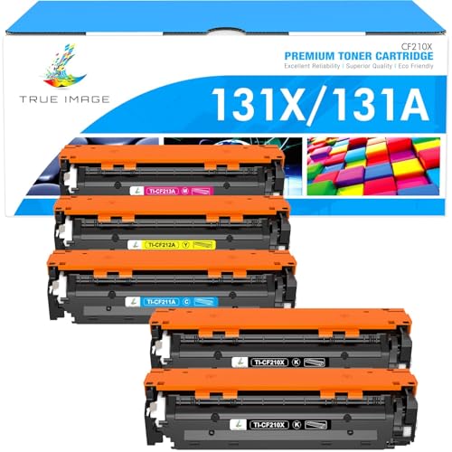 TRUE IMAGE Kompatible für 131A 131X CF210X CF210A Toner Laserjet Pro 200 Color MFP M276nw M276n M251n M251nw CM1415FN CM1415FNW CP1515N CF211A CF212A CF213A (Schwarz Cyan Gelb Magenta, 5er-Pack) von TRUE IMAGE