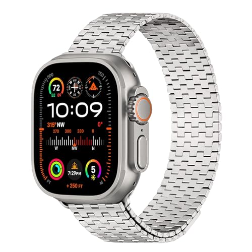 TRUMiRR Metall Armband Kompatibel mit Apple Watch Armband 49mm 45mm 44mm 42mm, Prämie Magnetisch Edelstahl Metall Mesh Armbänd für iWatch Ultra Series 9 8 7 6 SE 5 4 3 2 1 Herren Damen von TRUMiRR