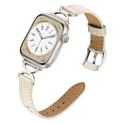 TRUMiRR Ersatz für Apple Watch 9 8 Armband 41mm Damen/Watch 7 41mm/Apple Watch SE(2.Generation) 40mm Armband, Edelstahl Leder Uhrenarmband Metall Armband für iWatch SE Series 9 8 7 6 5 4 3 2 1 von TRUMiRR