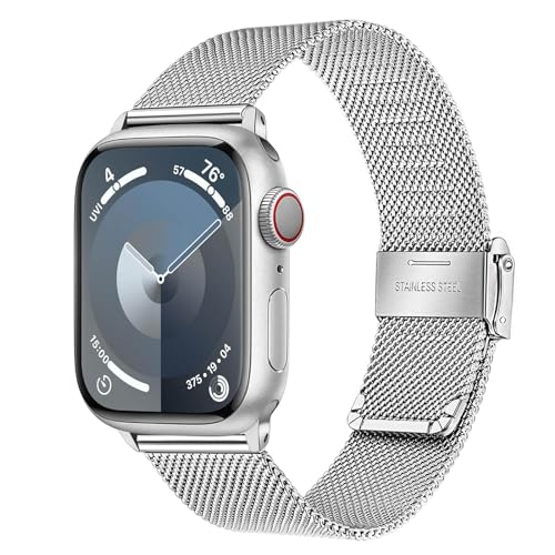 TRUMiRR Ersatz für Apple Watch Series 9 8 7/SE 2 Gen/Series 6 38mm 40mm 41mm Armband, Mesh Gewebte Edelstahl Uhrenarmband Metall Armband für iWatch Apple Watch SE Series 9 8 7 6 5 4 3 2 1 von TRUMiRR