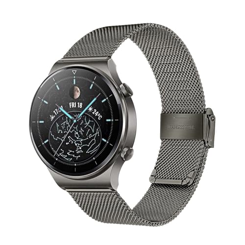 TRUMiRR Ersatz für Huawei Watch GT 5 46mm/Huawei Watch GT 4 46mm/Huawei Watch 4 Pro/Huawei Watch GT 3 Pro 46mm/GT 3 46mm Armband, 22MM Edelstahl Gewebtes Mesh Metall Armband Ersatzband von TRUMiRR