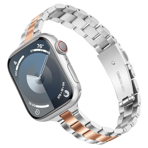 TRUMiRR Ersatzarmband Kompatibel mit Apple Watch Armband 41mm 40mm 38mm Damen Herren, Einstellbar Metall Armbänder aus Edelstahl für iWatch Series SE(2.Generation) 9 8 7 6 5 4 3 2 1 von TRUMiRR
