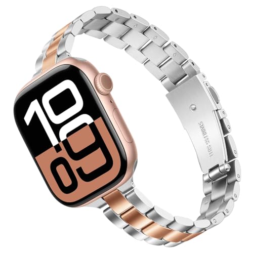 TRUMiRR Ersatzarmband Kompatibel mit Apple Watch Armband 41mm 40mm 38mm Damen Herren, Einstellbar Metall Armbänder aus Edelstahl für iWatch Series SE(2.Generation) 9 8 7 6 5 4 3 2 1 von TRUMiRR