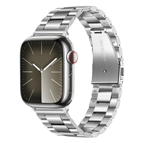 TRUMiRR Ersatz für Apple Watch 10mm 46mm/Apple Watch 9 8 7 Armband 45mm/Watch SE(2.Generation) 44mm Armband,Mesh Gewebte Edelstahl Uhrenarmband Metall Armband für iWatch SE Serie 10 9 8 7 6 5 4 von TRUMiRR