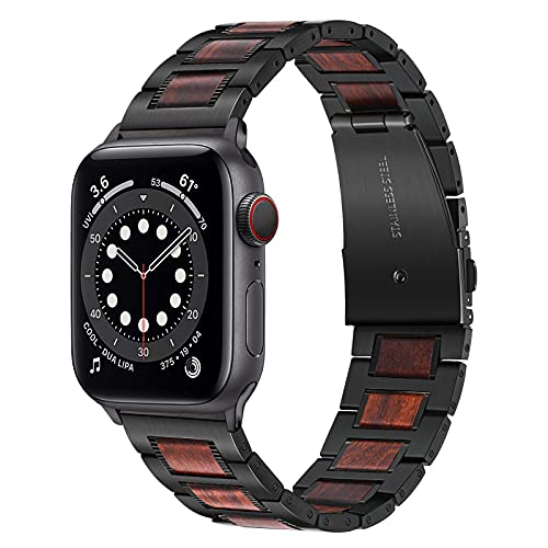 TRUMiRR Kompatibel mit Apple Watch Series 9 8 7 41mm 40mm 38mm Holz Armband, Edelstahl & Walnuss Holz Uhrenarmband für iWatch SE (2.Generation) le Watch Series 9 8 7 6 5 4 3 2 1 41mm 40mm 38mm von TRUMiRR