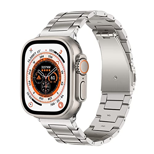 TRUMiRR Kompatibel mit Apple Watch Ultra 2/Ultra 49mm Titan Armband,Titan Metall Uhrenarmband Business Armband Ersatzband für iWatch Ultra Armband Ultra 49mm 45mm 44mm 42mm Serie 9 8 7 SE 6 5 4 3 2 1 von TRUMiRR