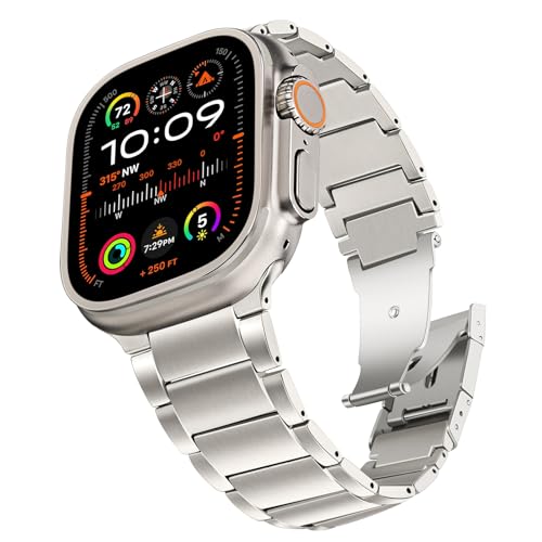 TRUMiRR Kompatibel mit Apple Watch Ultra 2 49mm Armband Titan, Titan Metall Uhrenarmband Business Armband Ersatzband für iWatch Ultra 2 Armband Ultra 49mm 45mm 44mm 42mm Serie 9 8 7 SE 6 5 4 3 2 1 von TRUMiRR