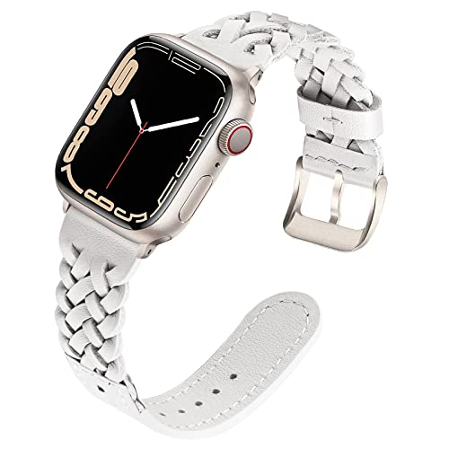 TRUMiRR Kompatibel mit Apple Watch Ultra 49mm/Apple Watch Series 8/Watch Series 7 45mm Armband, Geflochtenes Leder Uhrenarmband Edelstahl für iWatch Apple Watch SE Series 7 6 5 4 3 2 1 44mm 42mm von TRUMiRR