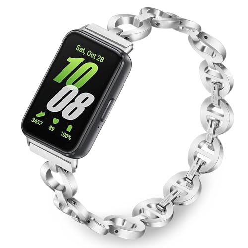 TRUMiRR Kompatibel mit Galaxy Fit 3 Armband, Mesh Gewebte Edelstahl Uhrenarmband Metall Armband für Samsung Galaxy Fit 3 (2024) Frauen von TRUMiRR