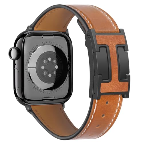 TRUMiRR Ersatz für Apple Watch Series 10 46mm Armband Männer, Leder Armband Magnetisch Schließe Uhrenarmband für iWatch Ultra 2 SE Series 10 9 8 7 6 5 4 49mm 46mm 45mm 44mm von TRUMiRR