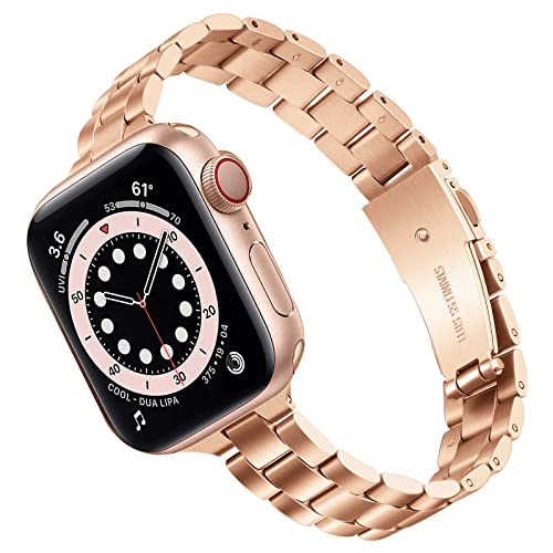 TRUMiRR Uhrenarmband Ersatz für Apple Watch Series 9 8 7 41mm Armband Sternenlicht, Edelstahl Uhrenarmband Metall Armband Ersatzband für iWatch Series 9/Apple Watch SE Series 9 7 6 5 4 3 2 1 40mm 38mm von TRUMiRR