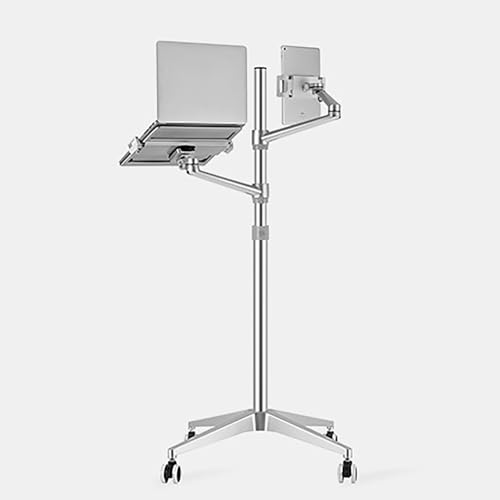 TRUNXUCL Bodenständer mit 2 Halterungen für Smartphones, Tablets, E-Reader und Laptops, Tablet Halterung Höhenverstellbar mit Rollen(Silver) von TRUNXUCL