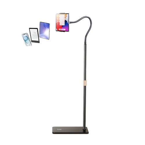 TRUNXUCL Tablet Bodenständer, Tablet Ständer Höhenverstellbar, Handy Stand, Ebook Halterung Mit Flexiblem Schwanenhalsschlauch(Black) von TRUNXUCL