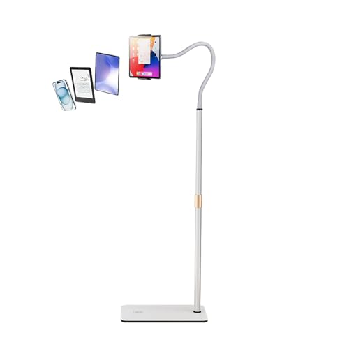 TRUNXUCL Tablet Bodenständer, Tablet Ständer Höhenverstellbar, Handy Stand, Ebook Halterung Mit Flexiblem Schwanenhalsschlauch(White) von TRUNXUCL