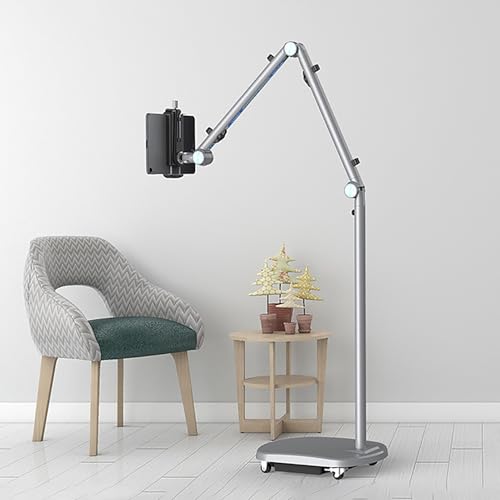 TRUNXUCL Tablet Bodenständer Höhenverstellbar, Ebook Halterung Mit Fernumblätterfunktion, Handy Stand mit Robuster Basis und Rollen(Purple) von TRUNXUCL