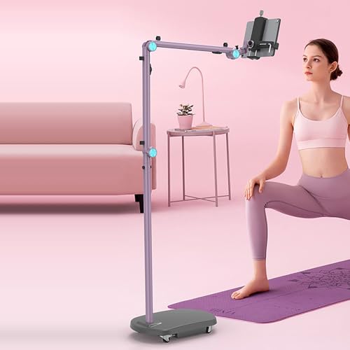 TRUNXUCL Tablet Bodenständer Höhenverstellbar, Ebook Halterung Mit Fernumblätterfunktion, Handy Stand mit Robuster Basis und Rollen(Silver) von TRUNXUCL