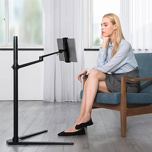 TRUNXUCL Tablet Bodenständer Höhenverstellbar, Ebook Halterung mit V-förmigem Standfuß, Handy Ständer, Tablet Stand, 360° Winkelverstellung(Black) von TRUNXUCL