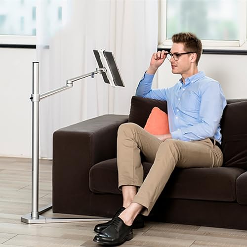 TRUNXUCL Tablet Bodenständer Höhenverstellbar, Ebook Halterung mit V-förmigem Standfuß, Handy Ständer, Tablet Stand, 360° Winkelverstellung(Silver) von TRUNXUCL