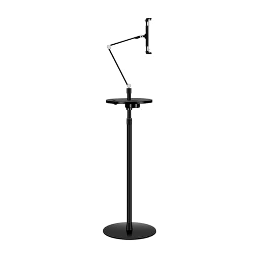 TRUNXUCL Tablet Bodenständer mit Ablage, Tablet Ständer Höhenverstellbar, Handy Stand, Ebook Halterung, Kompatibel mit 4,7 Bis 12,9 Zoll Geräten(Black) von TRUNXUCL