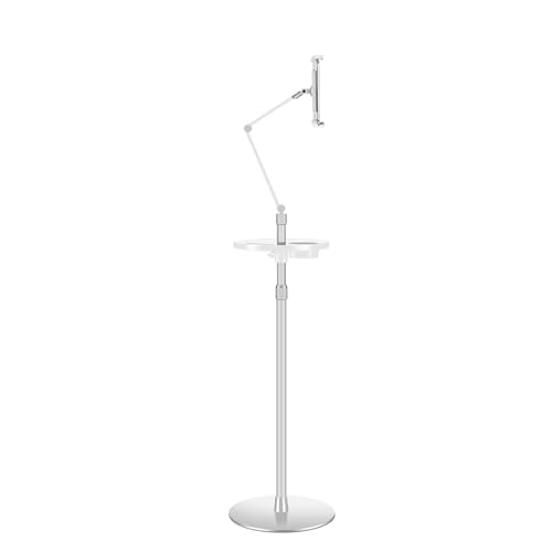 TRUNXUCL Tablet Bodenständer mit Ablage, Tablet Ständer Höhenverstellbar, Handy Stand, Ebook Halterung, Kompatibel mit 4,7 Bis 12,9 Zoll Geräten(Silver) von TRUNXUCL