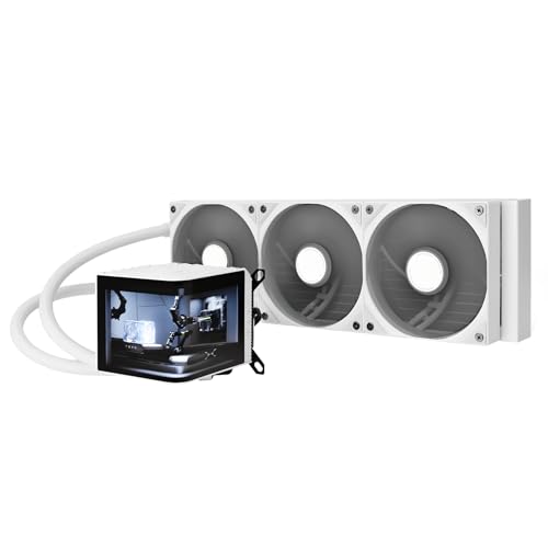 TRYX Panorama 360 Weiß 360mm AIO Wasserkühlung | 6,5'' AMOLED Curved Screen mit 3D-Anamorphic-Effekt – 320 W TDP – Magnetische Performance-Lüfter – für Intel- & AMD-CPUs von TRYX