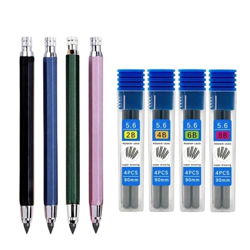 TRyYCB 5.6mm Metall Mechanical Bleistift Kompatibel mit Kunstzeichnung Skizzieren mit 2B 4B 6B 8B Lead School Design Comics Malwerkzeug Automatischer Bleistift(1Box 2B Purple Lead) von TRyYCB