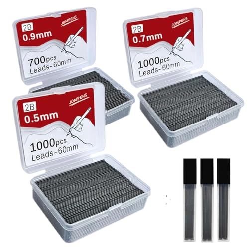TRyYCB Mechanische Bleistift -Blei -Nachfüllungen 0,5 0,7 0,9 mm 2b 60 mm Kompatibel mit Kunstzeichnung kompatibel mit automatischen Stiften enthalten 2 Röhrchen Schreibwaren(0.7mm set-1000pcs) von TRyYCB