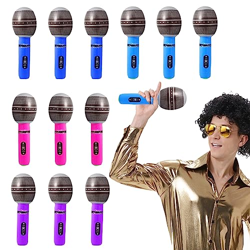 TSHAOUN 12 Stück aufblasbares Mikrofon, distinctive style Aufblasbare Mikrofone,Riesiges aufblasbares Mikrofon in verschiedenen Farben, perfekt für 80er/90er-Konzerte und Partys (12 PCS) von TSHAOUN