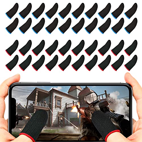 TSHAOUN 40 Pcs Game Finger Sleeve, Touch Screen Daumenhülle Handyspiel Fingerling Atmungsaktive Fingerlinge Spiel Daumen Ärmel Professionelles Gaming-Fingerbett für Männer Frauen (Blau,Rot) von TSHAOUN