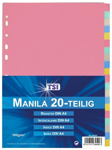 Manila Karton Ordner-Register / 160g/m² / DIN A4 / mit 20 blanko Taben von TSI