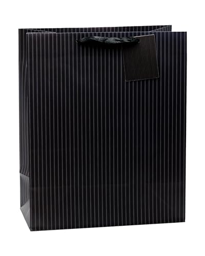 TSI Geschenktüten NADELSTREIFEN schwarz, 12er Packung, Größe: Groß (HxBxT 32 x 26 x 13,5 cm), Art. Nr. 86310 von TSI