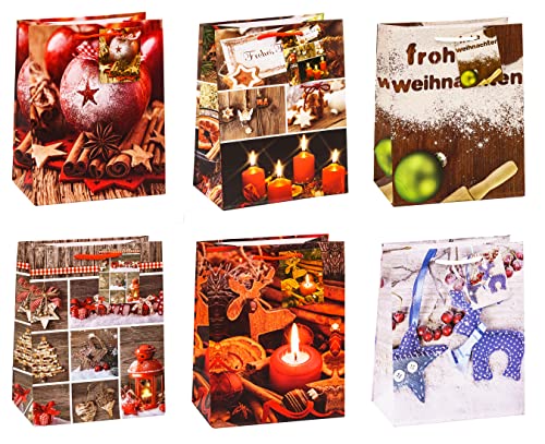 TSI Geschenktüten WEIHNACHTEN SERIE 6, Größe: Mittel (HxBxT 23 x 18 x 10 cm), 12er Packung, Art. Nr. 87016 von TSI