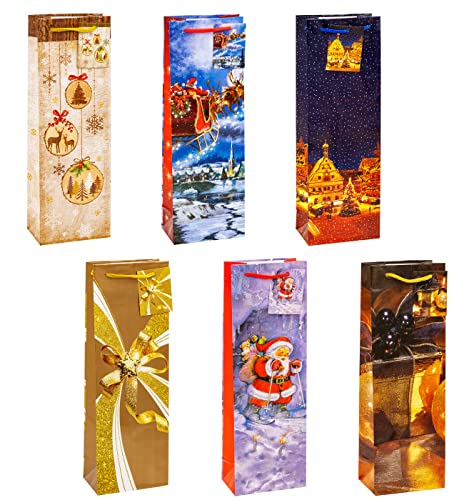TSI Geschenktüten WEIHNACHTEN SERIE 7 für Wein- und Sektflaschen, 12er Packung, Größe: Flasche (HxBxT 36 x 12 x 8 cm), Art. Nr. 84287 von TSI